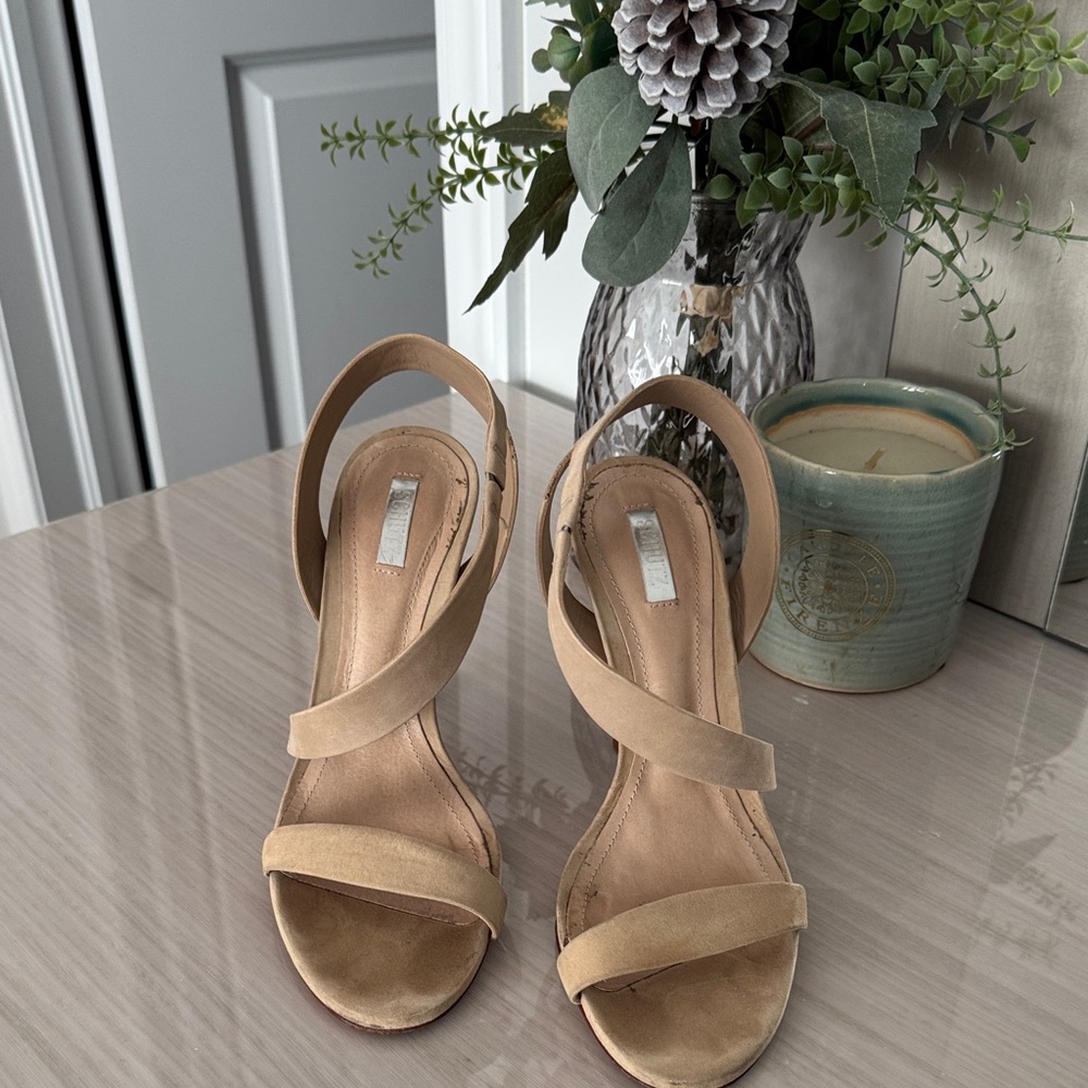 SCHUTZ Tan Suede Double-Strap Slingback Heels